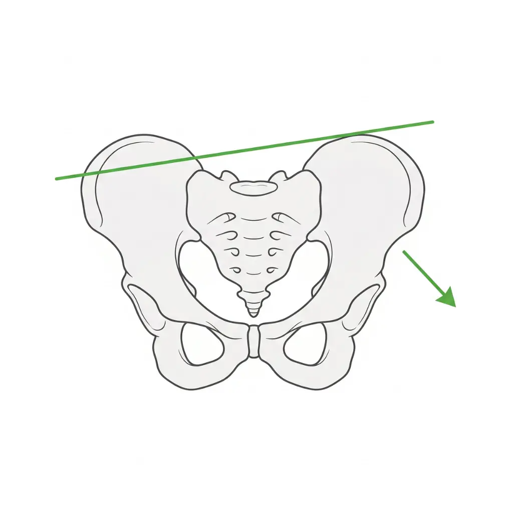 左非荷重タイプの骨盤の歪みを示す、構造医学の視点による図解